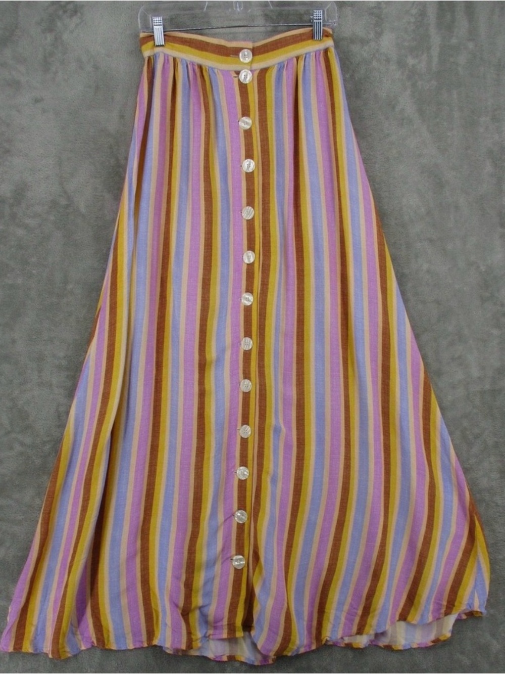 Montce Skirt Womens Small Maxi Striped Button Front Boho Flowy Modest Beach Swim